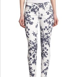 7 For All Mankind Floral White Blue Denim Pants 26